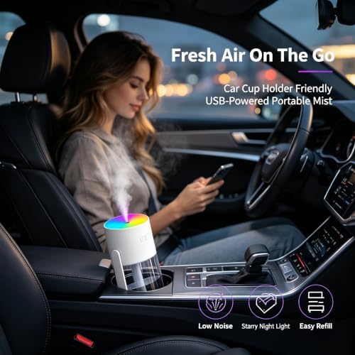 UEISODC bedroom humidifier, desktop USB humidifier, car air freshener, relieves tight skin, cough, nasal congestion, allergies and dry air，With automatic shutdown, silent operation - Image 4
