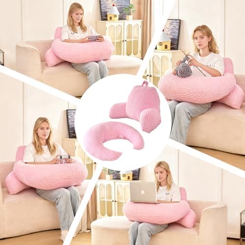 19" Reading Pillow for Bed,U Shaped Arm & Elbow Support,Pink Corduroy - Image 5