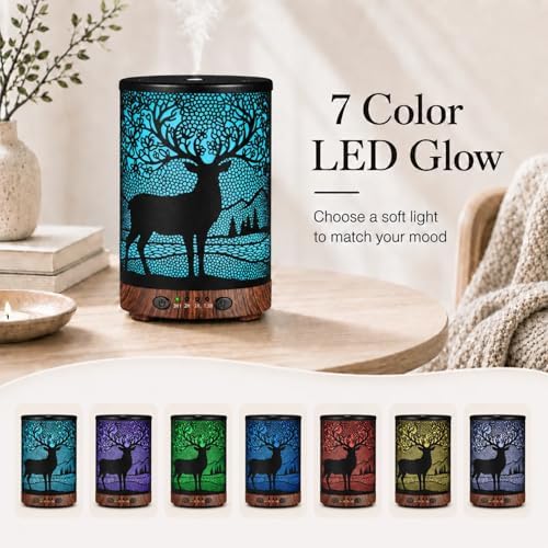 Essential Oil Diffuser 120ML Metal Aromatherapy Diffuser with Timer, Cool Mist Humidifier with Auto Shut-Off & 7 Color Lights for Home Office Spa (Forest Deer) - Image 3