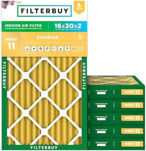 Filterbuy 16x30x2 Air Filter MERV 11 Pet & Allergy Defense (6-Pack) by Filterbuy