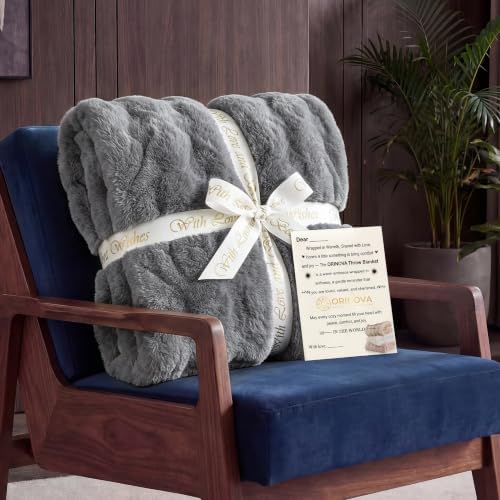 ORINOVA Grey Throw Blanket for Couch Soft Fuzzy Faux Fur Bubble Fluffy Plush Blankets for Women Sofa Accent Warm Cozy 50x60 Blanket for Living Room Bedroom Home Decor - Image 4