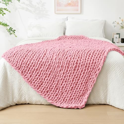 Bigacogo Chunky Knit Throw Blanket for Couch, 40x60 inches, Blush Pink by Bigacogo