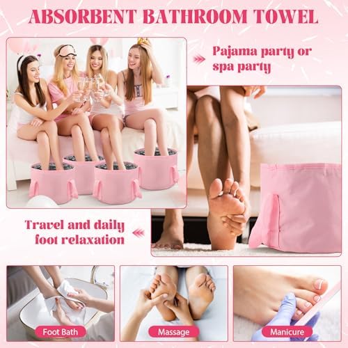 FillTouch 12 Set/ 24 Pcs 15L Foldable Foot Soaking Tub Kit Portable Foot Bath Tub for Soaking Feet with Towel and Storage Bag Soak Spa Bucket for Travel Camping (Pink) - Image 6