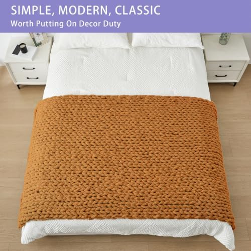 Bigacogo Chunky Knit Throw Blanket for Couch, 40x80 inches, Burnt Orange - Image 3