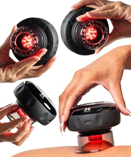 REVO The Original 4-in-1 Smart Cupping Therapy Massager, Red Light Therapy for Targeted Pain Relief, Knots, Aches, Muscle Soreness, Circulation & Tighter Skin, Portable Cupping Kit (Four Pack) by Revomadic