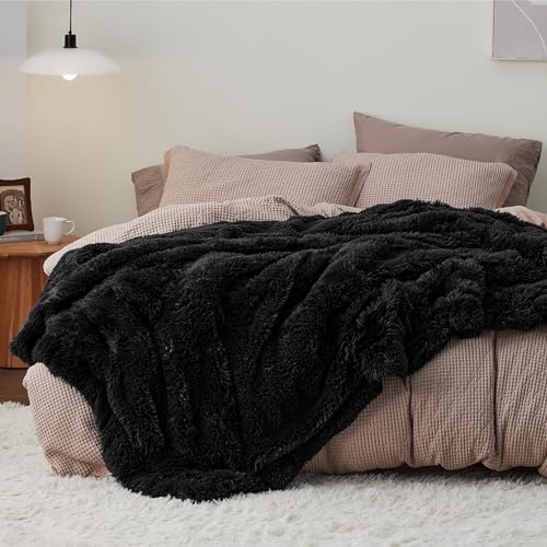 Bedsure Faux Fur Fluffy Sherpa Fleece Queen Bed Blanket Black 60"x80" - Image 5