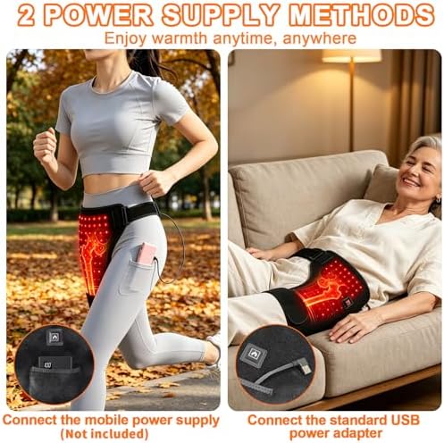 Red Light Therapy Hip Thigh Wrap, with 105 LED Beads, 660/850nm Light, 3 Adjustable Heat Levels, USB Powered, Large Coverage, Wearable Support for Thigh, Buttock & Lower Back (Heating) - Image 6