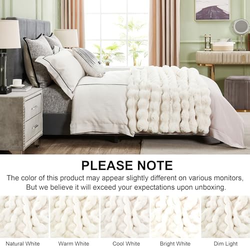 DREAMNINE Soft Faux Bubble Rabbit Fur Blanket Full Size, Thick Cozy Decorative Warm Fuzzy Fur Blanket for Bed Couch Sofa Chair Bedroom Living Room Dorm Gift, 70 * 80 Inches, Cream White - Image 7