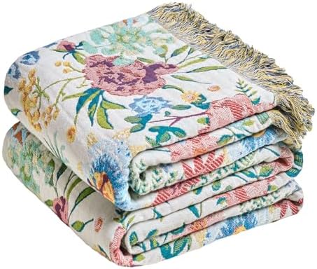 MSGKV Boho Throw Blanket 60"x80" Summer Cotton Orchid Blanket for Couch by MSGKVHomeTextiles