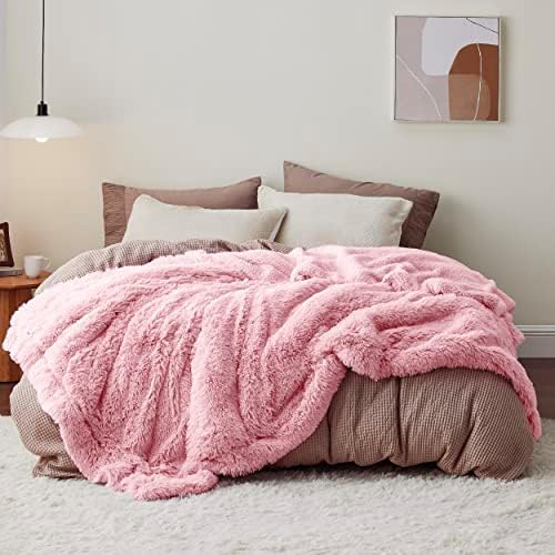 Bedsure Faux Fur Fluffy Sherpa Fleece King Bed Blanket Pink 108"x90" by Unknown