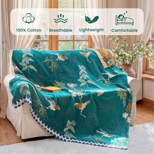 MSGKV Boho Throw Blanket 60"x80" Aviary Botanical Cotton Throw Blanket - Image 2