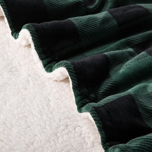Elegant Comfort Luxury Ultra-Plush Velvet Touch Buffalo Plaid Fleece Throw - Soft, Warm, Cozy Micromink Sherpa-Backing Reversible Blanket for Bed, Sofa and Couch, Buffalo Green - Image 3