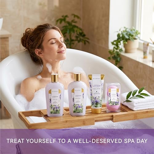 spa luxetique Spa Gift Baskets for Women, 8 Pcs Lavender Lotion Set with Bubble Bath, Shower Gel, Birthday Anniversary Self Care Kit for Her, Christmas Gifts for Mom - Image 6