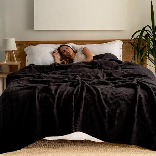 Muslin Blanket - Pure 100% Turkish Cotton Airy Soft Light Versatile Gauze Throw Blanket for Bed, Couch, Sofa (Black, Twin XL Size (71" x 95" inch)) - Image 2