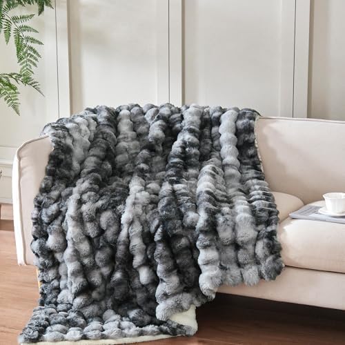 50x60 Inches Ultra-Soft Fuzzy Faux Fur Plush Throw Blanket - Thick, Warm Sherpa for Couch, Sofa, Bedroom, Camping - Decorative Blanket for Cozy Warmth, Bubble Light Grey Tie Dye by Serenhom