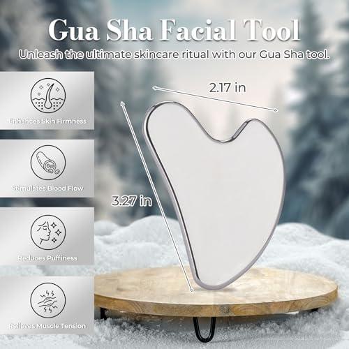 Gua Sha Facial Tools Metal Gua Sha for Face Body Jawline Shaper, Double Chin Reducer, Stainless Steel Guasha Face Sculpting Tool, Puffiness Reducing & Lymphatic Drainage Massager – Skincare Gift - Image 2