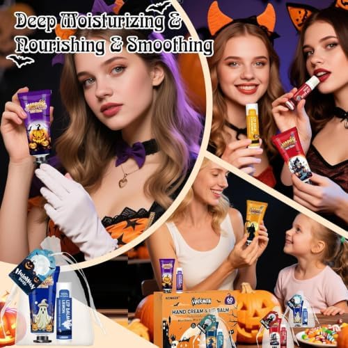 60 Pack Halloween Hand Cream and Lip Balm Set for Women, Halloween Gifts - Image 4