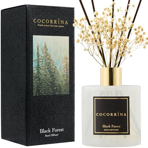COCORRÍNA Reed Diffuser - Black Forest 17 Fl.oz Reed Diffuser with 8 Sticks Scented Diffuser with Preserved Flowers for Bathroom Home Decor by COCORR%C3%8DNA