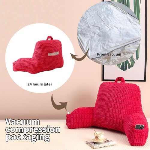 Large Reading Pillow for Sitting Up with Arms,Red Corduroy - Image 4