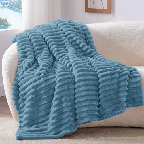 BEDELITE Ribbed Twin Blanket for Couch & Bed,Light Blue, 60"x80" by BEDELITE