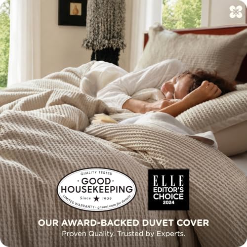 Bedsure PureWoven 100% Cotton Waffle Weave Duvet Cover Set, 3 Pieces, Khaki - Image 2