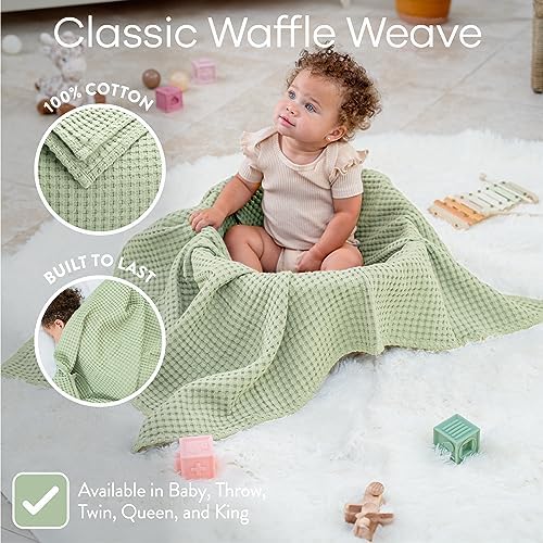 Comfy Cubs Waffle Weave Baby Blanket - 40” x 40” Cotton Blanket with Textured Design - Lightweight Swaddle for Bed, Crib, Stroller, or Couch - Soft and Cozy Cover for Toddlers, Boys & Girls - Sage - Image 3