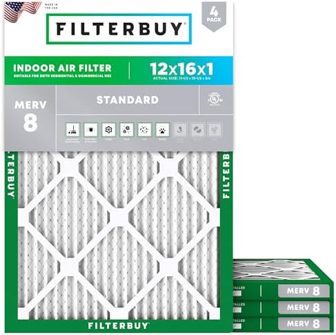 Filterbuy 12x16x1 Air Filter MERV 8 Dust & Allergy Defense (4-Pack) by Filterbuy