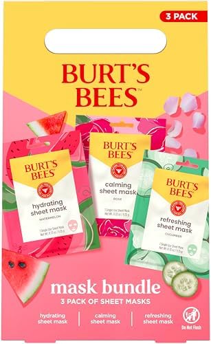 Burt's Bees Mothers Day Gifts, Face Mask Bundle Set, Hydrating Watermelon, Calming Rose, & Refreshing Cucumber, Face Sheet Masks for Single Use Skin Care, 99% Natural Origin, 3 Count, 0.33oz Each - Image 5