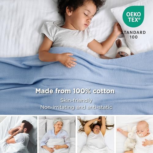 Bedsure 100% Cotton Blanket, Herringbone Weave, Full, Ashley Blue - Image 2