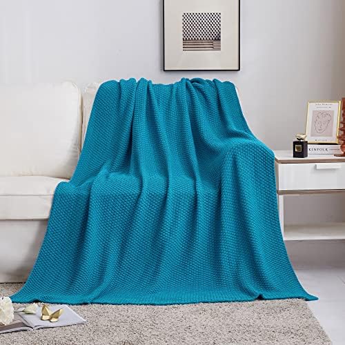 Longhui bedding 100% Cotton Knitted Throw Blanket – Teal, Soft & Cozy, Machine Washable, 51"x63" – Perfect for Living Room, Couch, Sofa, Bed or Travel - Image 5