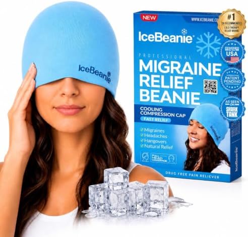 IceBeanie Migraine Relief Cap, Soft & Stretchy Gel Ice Hat, Reusable, Blue by IceBeanie