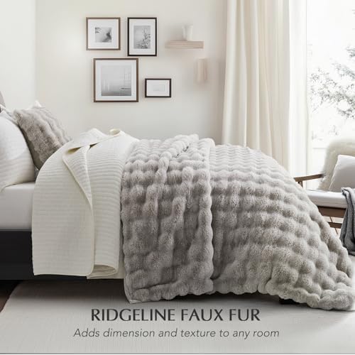 EverGrace Faux Rabbit Fur Bubble Throw Blanket, 90"x90", Taupe - Image 2
