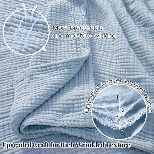 PHF 100% Cotton Muslin Blanket Twin XL Size 66"x90", 4-Layer Lightweight Gauze Throw, Breathable Cloud-Soft Minimalist Blanket for Bed, Couch, Camping & Baby, Ancient Water, Ideal Gift - Image 3