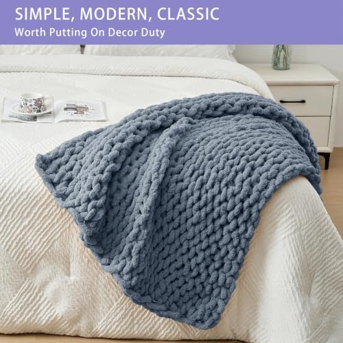 Bigacogo Chunky Knit Throw Blanket for Couch, 40x40 inches, Cold Sea Blue - Image 3