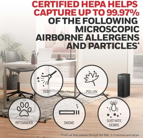Honeywell InSight HEPA Air Purifier for Medium Rooms (100 sq ft). Allergen Reducer for Wildfire/Smoke, Pollen, Pet Dander & Dust. Air Quality Indicator and Auto Mode - Black, HPA080 - Image 4