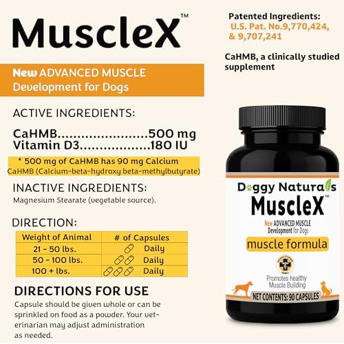 MuscleX™ Canine Muscle Formula Dogs with CaHMB 500 mg and Vitamin D3 - Natural Muscl Building Formula - Helps Reduce Muscle Loss Due to Normal Aging and Improves Recovery from Injury (180 Capsules) - Image 2