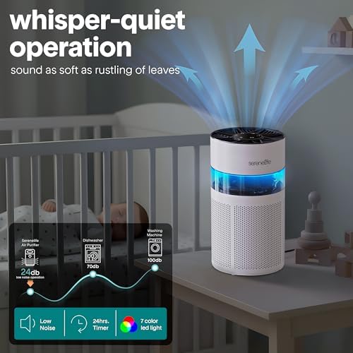 SereneLife Portable Air Purifier | Small Air Purifier For Home, Allergies, Pet Hair & Bedrooms | Filter Change Reminder & Aroma Box | Filtration Removes Dust, & Smoke Odor | Timer & Sleep Mode | White - Image 6