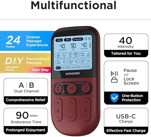 4 in 1 - D.I.Y & Tens Unit & EMS & Massage Muscle Stimulator, Dual Channel TENS Units Therapy Machine for Pain Relief, FDA Cleared Rechargeable Electronic Pulse Massager,with 12pcs Electrode Pads - Image 4