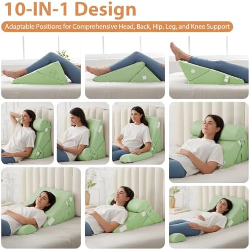 BIEEZZK Wedge Pillow Set for After Surgery, Wedge Pillow for Acid Reflux, Bed Wedge Pillow with Adjustable 9&12inch for Headboard,Sleeping, Orthopedic Memory Foam for Neck&Back Support, Green - Image 3