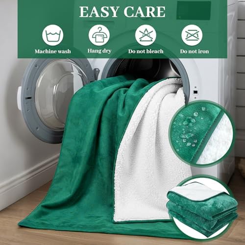 Tisancy Waterproof Gray Blanket for Dog Cat Puppy, 80'' x 80'' Double Side Leakproof Reversible Double Side Sherpa Flannel Fleece 3 Layer Lightweight Blanket, Absorb 70oz(GreenWhite), Machine Washable - Image 6