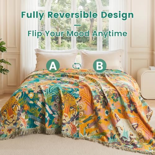 MSGKV Boho Throw Blanket 60"x80" Cotton Leopard Blanket for Bed & Couch - Image 5