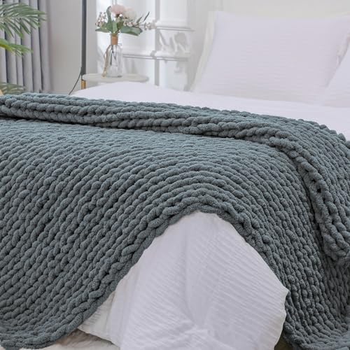 Bigacogo Chunky Knit Throw Blanket for Couch, 60x80 inches, Iron Gray by Bigacogo