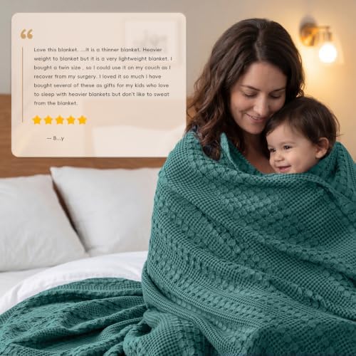 PHF Lightweight 100% Cotton Waffle Blanket for Bed, Twin XL, Teal - Image 7