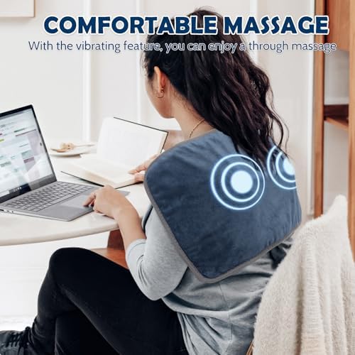 DAILYLIFF Massage Heating Pad, 12"x 24" Electric Heated Pads with Massager, 4 Massage Modes, 6 Heat Settings, 24 Relaxing Combinations, Auto-Shut Off, Dark Blue - Image 4