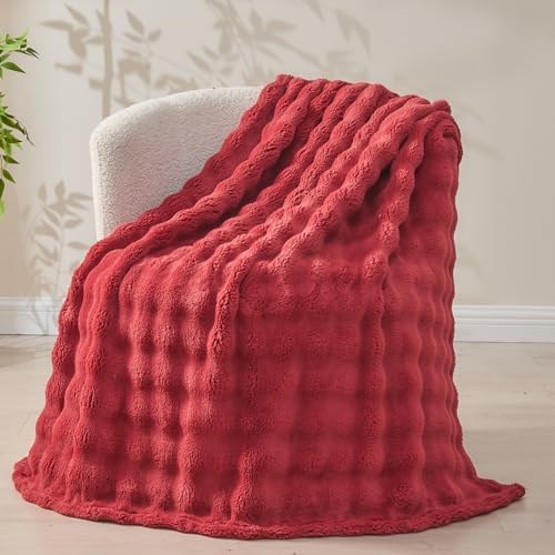 NEWCOSPLAY 3D Bubble Flannel Throw Blanket for Couch Red, 50"×60" - Image 6