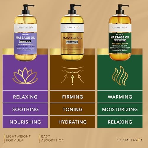 Cosmetasa Massage Oil Set - Arnica & Peppermint Sore Muscle Relief, Cellulite & Lavender Body Massage Oils - Gua Sha Therapy - Image 5