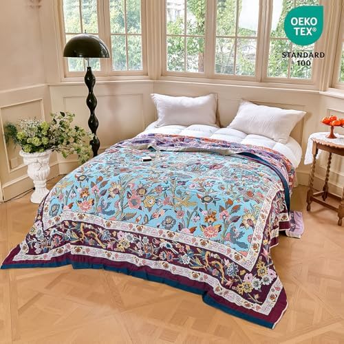 MSGKV Boho Throw Blanket 60"x80" Summer Cotton Birds Floral Blanket for Bed - Image 6