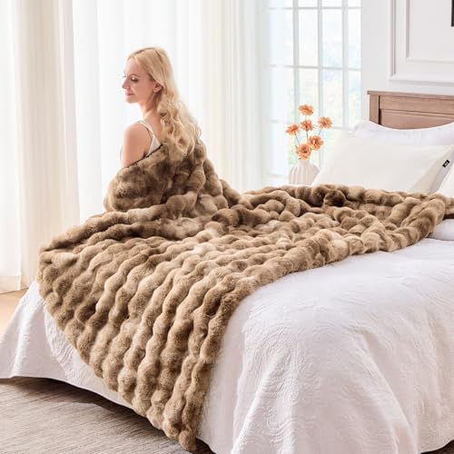 BENVWE Fluffy Faux Fur Throw Blanket for Couch - Soft, Plush, Thick, Cozy, Fuzzy Luxury Minky Bubble Blanket for Home Living Room Decor, Gifts for Women, Tie-dye Brown, 63" x 80", 1100GSM - Image 5