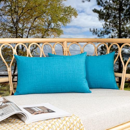 Kevin Textile Outdoor Waterproof 12”x24” Pillow Covers 2 Pack, Peacock Blue by KevinTextile
