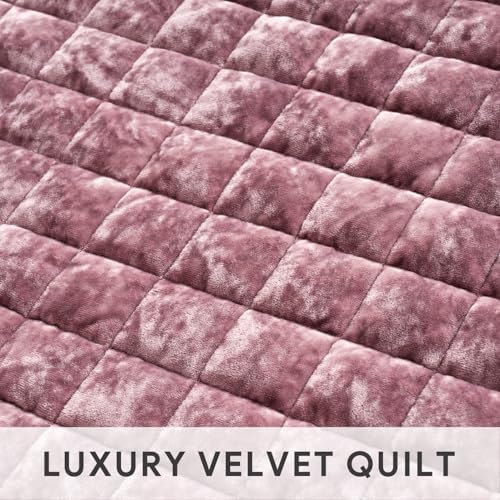 RECYCO Channel Box Stitch Velvet Quilt Set, King Size, Dusty Mauve Pink - Image 4